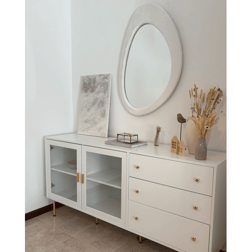 Espelho AUDES 60 cm 90 cm Veludo Branco creme