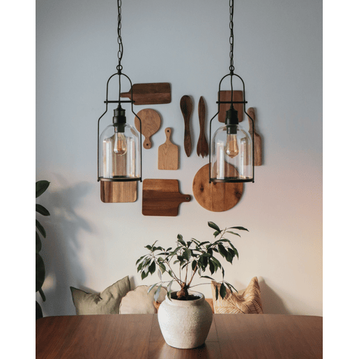 Conjunto de 2 candeeiros suspensos BASHILO Metal Preto Conjunto de 2 candeeiros suspensos BASHILO Metal Preto