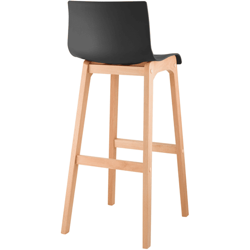 Taburete de bar Hover estructura de plástico base de cuatro patas Natura Madera Negro 46X41X102 cm