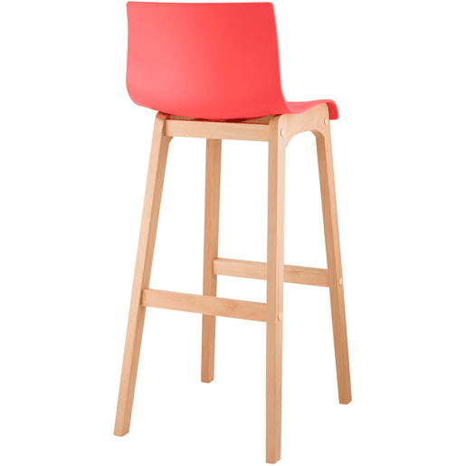 Juego de 2 taburetes de bar Hover Asiento de plástico Base de cuatro patas Natura Madera Rojo 46X41X102 cm