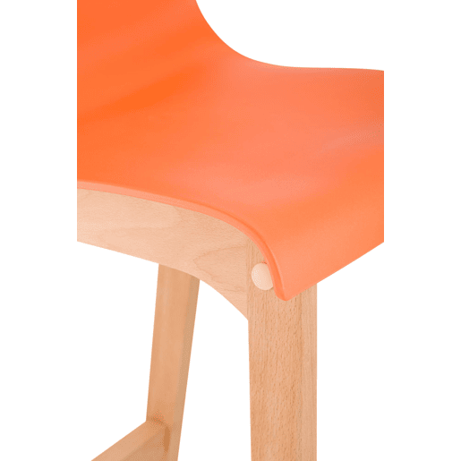 Juego de 2 taburetes de bar Hover Asiento de plástico Base de cuatro patas Natura Madera Naranja 46X41X102 cm