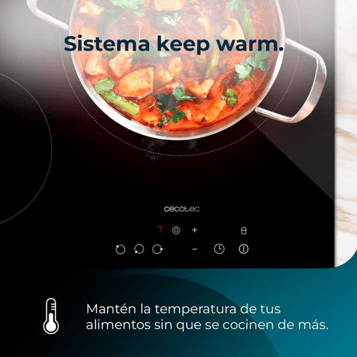 Cecotec Placa de vitrocerâmica de 3 zonas, 9 níveis, potência máxima de 5700 W e controlo tátil.