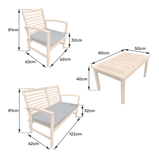 Conjunto de muebles de jardín de acacia GOA 4 plazas - cojines arena