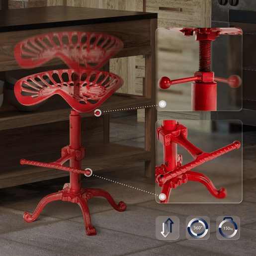 Taburete Industrial Butch Metal Rojo 34X44X56 cm