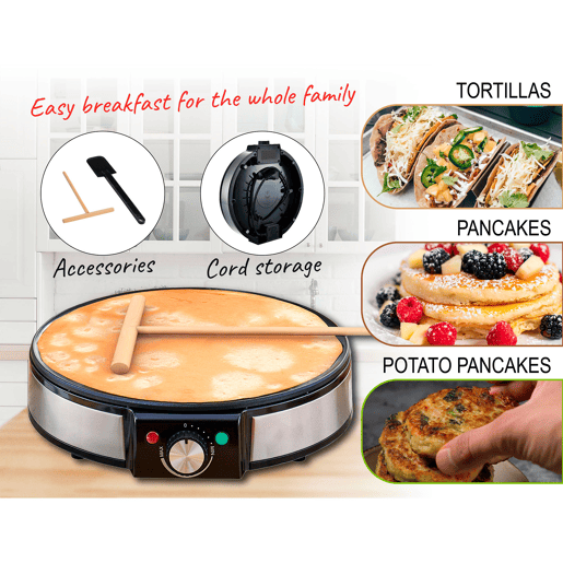 Briebe CM1137 Máquina de Fazer Crepes, Diámetro 30cm, Placa Antiaderente, Temperatura Ajustável, 1600, Preto