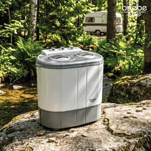 Briebe WM1140 Mini Máquina de Lavar Roupa Portátil com Centrifugadora, Ideal para Campismo, 3Kg, 2 Compartimentos, 190 , Cinza branco