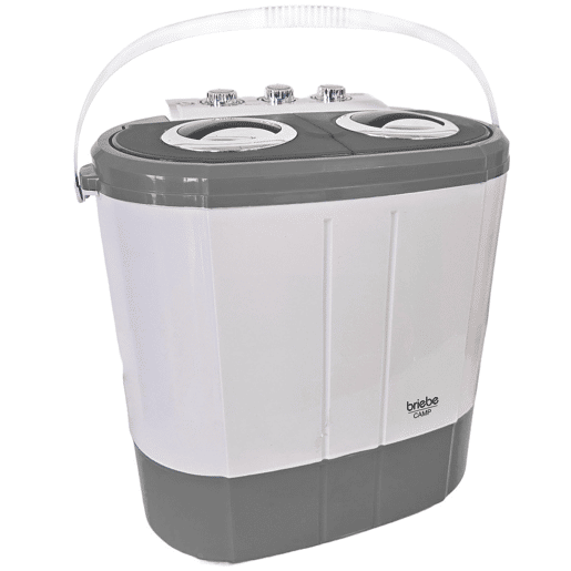 Briebe WM1140 Mini Máquina de Lavar Roupa Portátil com Centrifugadora, Ideal para Campismo, 3Kg, 2 Compartimentos, 190 , Cinza branco