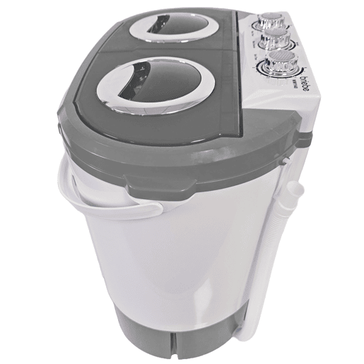 Briebe WM1140 Mini Máquina de Lavar Roupa Portátil com Centrifugadora, Ideal para Campismo, 3Kg, 2 Compartimentos, 190 , Cinza branco