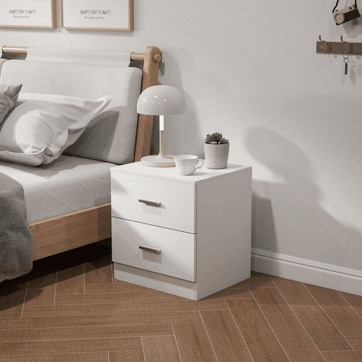 HOMCOM Mesa de Cabeceira Moderna, Mesa de Cabeceira para Quarto com 2 Gavetas, Mesa Auxiliar para Sala, Quarto, Vestiário, 45x39,5x49 cm, Branco