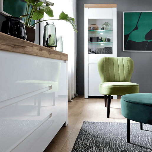 Hella Branco e Madeira Aparador de 3 gavetas e 1 porta