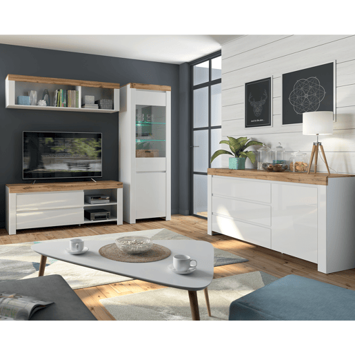 Hella Branco e Madeira Aparador de 3 gavetas e 1 porta