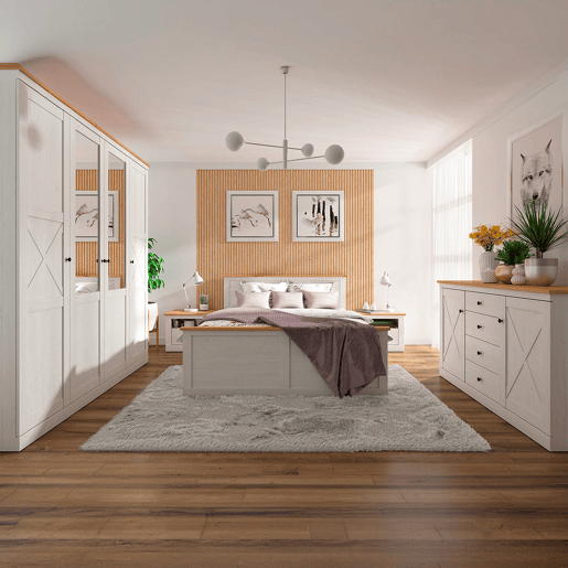 Buffet 2 portes 4 tiroirs Victoria Blanc et Bois