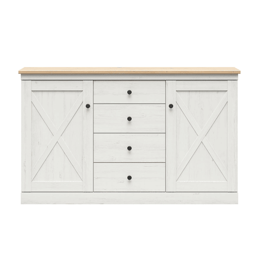 Buffet 2 portes 4 tiroirs Victoria Blanc et Bois