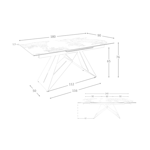ANGEL CERDA Mesa de jantar extensível retangular em mármore porcelânico e aço cinzento taupe ANGEL CERDA Mesa de jantar extensível retangular em mármore porcelânico e aço cinzento taupe