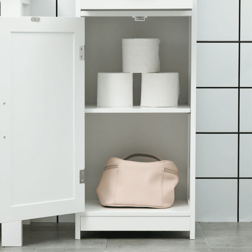 kleankin Coluna de Casa de Banho Móvel Auxiliar de Casa de Banho com 2 Portas 1 Gaveta Prateleira Aberta e Prateleiras Ajustáveis 40x30x164 cm Branco