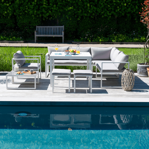 Conjunto de jardín ajustable IBIZA tela gris 7 plazas - aluminio blanco
