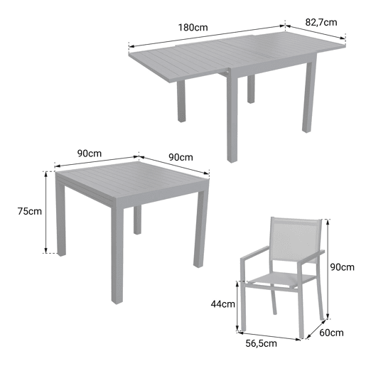 Conjunto de jardín extensible VENEZIA 90-180 en textileno gris 8 plazas - aluminio antracita