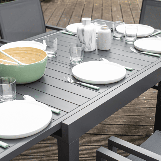 Conjunto de jardín extensible VENEZIA 90-180 en textileno gris 8 plazas - aluminio antracita