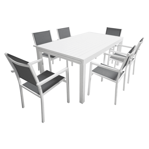 Conjunto de jardín extensible VENEZIA 180-300 en textileno gris 10 plazas - aluminio blanco
