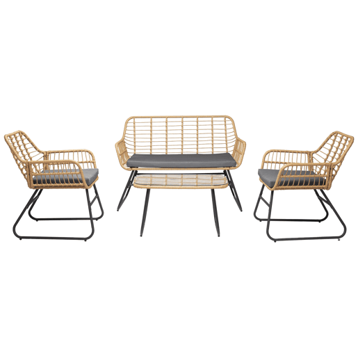 Conjunto de muebles de jardín TIGA de resina tejida 4 plazas - cojines grises
