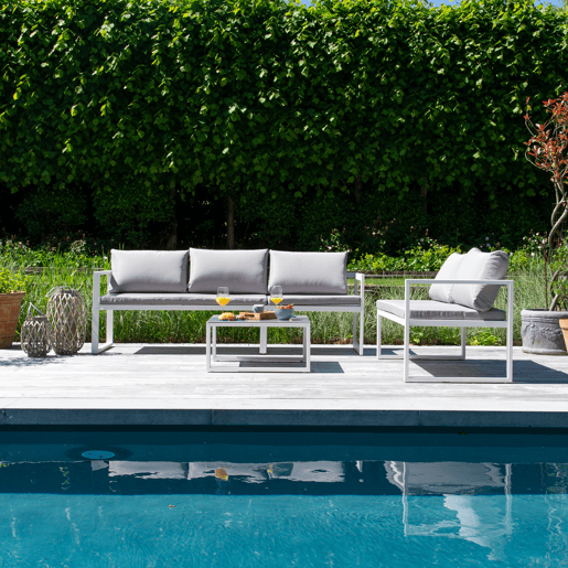 Conjunto de jardín ajustable IBIZA tela gris 4 plazas - aluminio blanco