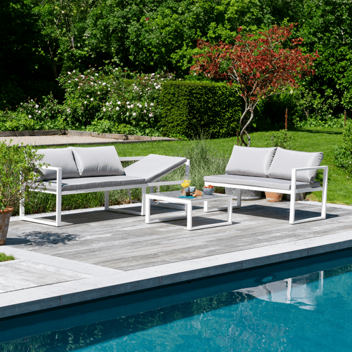 Conjunto de jardín ajustable IBIZA tela gris 4 plazas - aluminio blanco