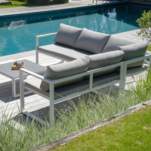Conjunto de jardín ajustable IBIZA tela gris 4 plazas - aluminio blanco