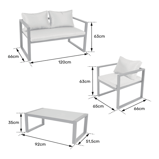 Conjunto de jardín IBIZA tela azul 4 plazas - aluminio blanco