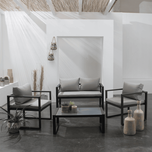 Conjunto de jardín IBIZA tela gris 4 plazas - aluminio antracita