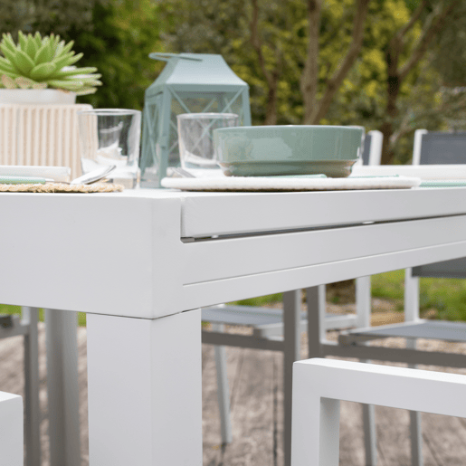 Conjunto de jardín extensible VENEZIA 140-200 en textileno gris 10 plazas - aluminio blanco