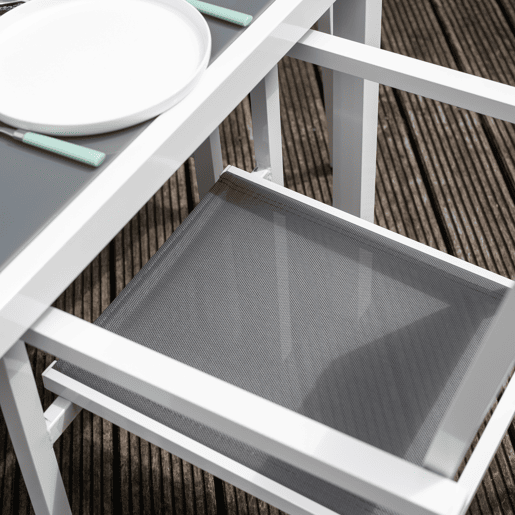 Conjunto de jardín BERGAMO en textileno gris 6 plazas - aluminio blanco