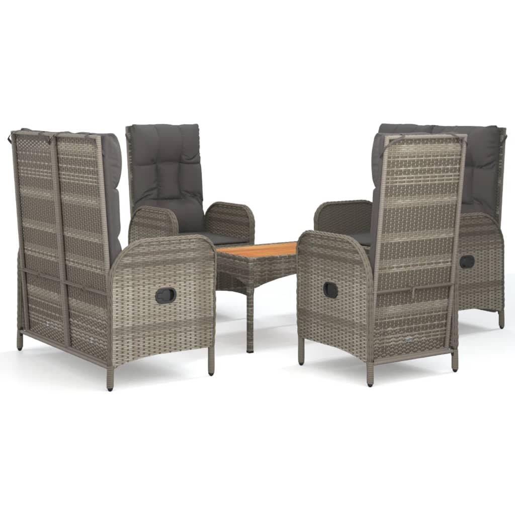 Set comedor de jardin 5 piezas con cojines ratán sintético gris 2x banco + 2x sillas + mesa