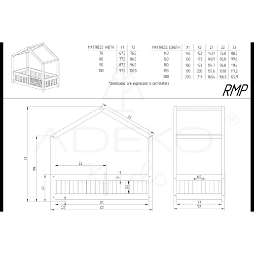 Cama de cabana 90x190 com base de ripas Amandine Bois