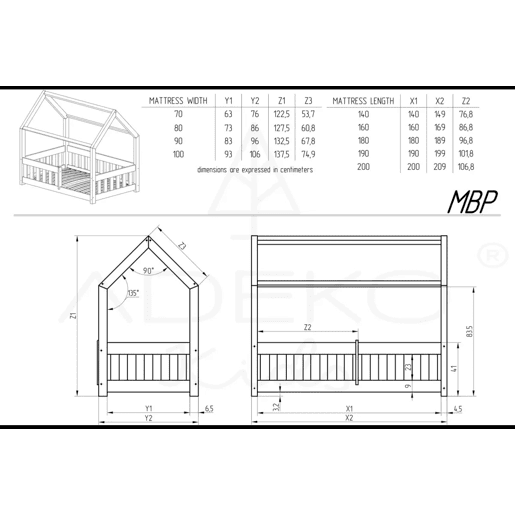 Cama de cabana 90x200 com base de ripas Mila Bois Cama de cabana 90x200 com base de ripas Mila Bois