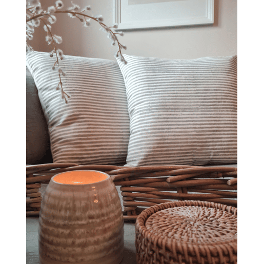 Conjunto de 2 almofadas decorativas KANPAS Linho 50 x 50 cm Cinzento Às riscas