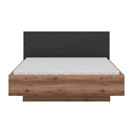 Cama baú Sven preto e madeira 160x200 com base ripas