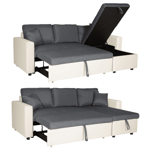 Sofá cama esquinero de 3 plazas CLARK gris y blanco