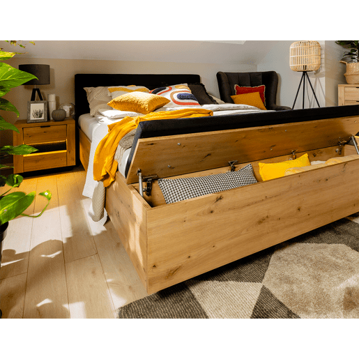 Cama baú 140x200 com banco e base Glenn Madeira e Preto