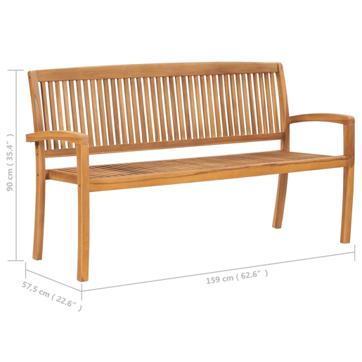 vidaXL Banco de jardim empilhável c almofadão 159 cm teca maciça vidaXL Banco de jardim empilhável c almofadão 159 cm teca maciça