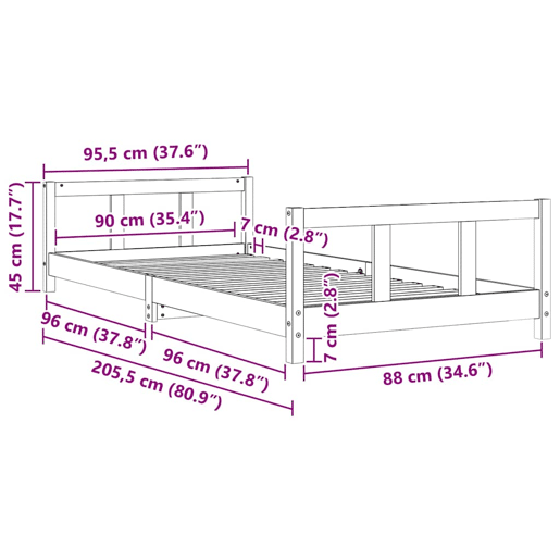 vidaXL Estrutura de cama infantil 90x200 cm pinho maciço branco vidaXL Estrutura de cama infantil 90x200 cm pinho maciço branco