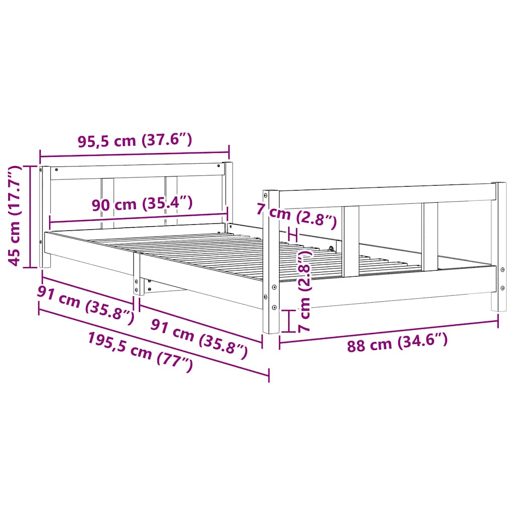 vidaXL Estrutura de cama infantil 90x190 cm pinho maciço branco vidaXL Estrutura de cama infantil 90x190 cm pinho maciço branco