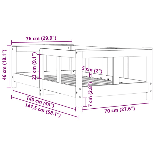 vidaXL Estrutura de cama infantil 70x140 cm pinho maciço branco