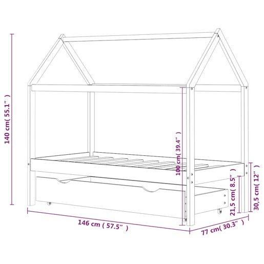 vidaXL Cama para crianças c gaveta 70x140 cm pinho maciço branco vidaXL Cama para crianças c gaveta 70x140 cm pinho maciço branco
