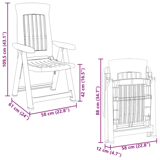vidaXL Cadeiras de jardim reclináveis 2 pcs PP branco