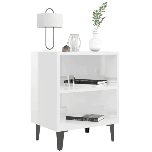 vidaXL Mesas cabeceira pernas metal 2 pcs 40x30x50 cm branco brilhante vidaXL Mesas cabeceira pernas metal 2 pcs 40x30x50 cm branco brilhante