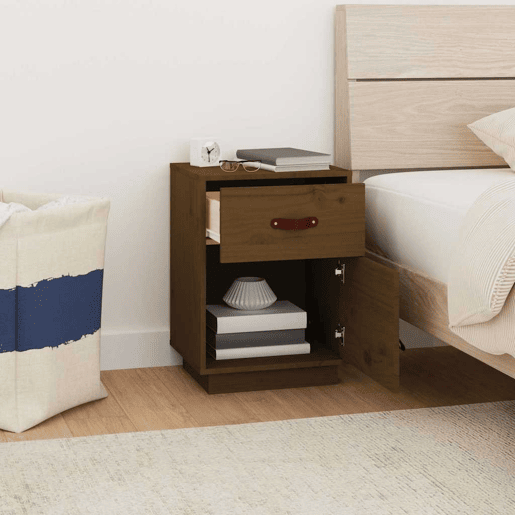 vidaXL Mesas de cabeceira 2 pcs 40x34x55 cm pinho maciço castanho mel