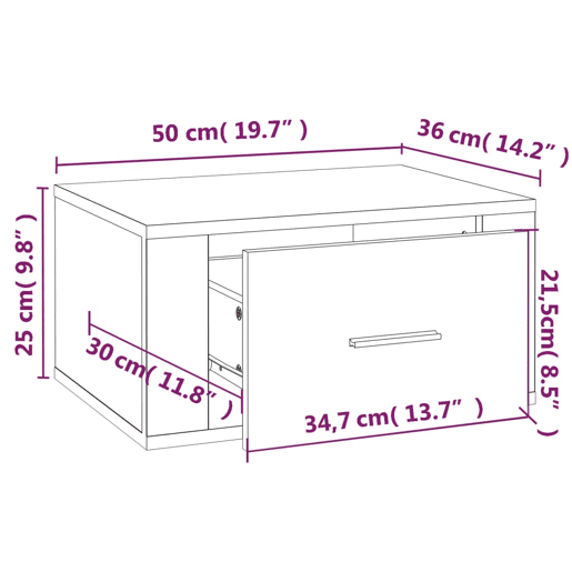 vidaXL Mesa de cabeceira de parede 50x36x25 cm carvalho fumado