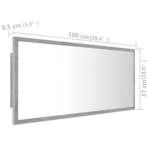 vidaXL Espelho casa de banho cLED 100x8,5x37cm acrÃlico cinza cimento vidaXL Espelho casa de banho cLED 100x8,5x37cm acrÃlico cinza cimento
