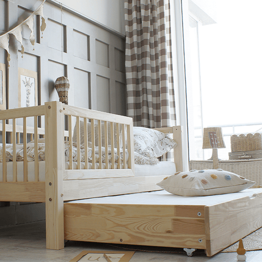 Cama 90x190 com barreira base de ripas e gaveta incluídas Sybil Bois