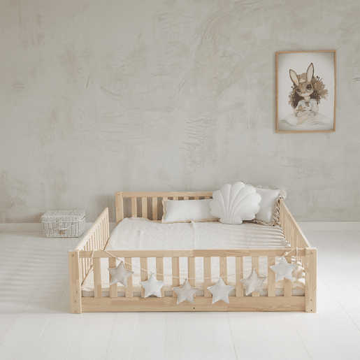 Cama 140x200 com barreira e base de ripas incluídas pés 1 cm Agnès Bois